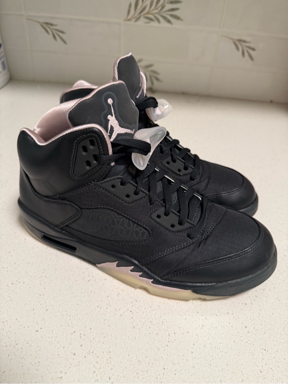 Jordan Black with Light Pink Accents High-Top Sneakers